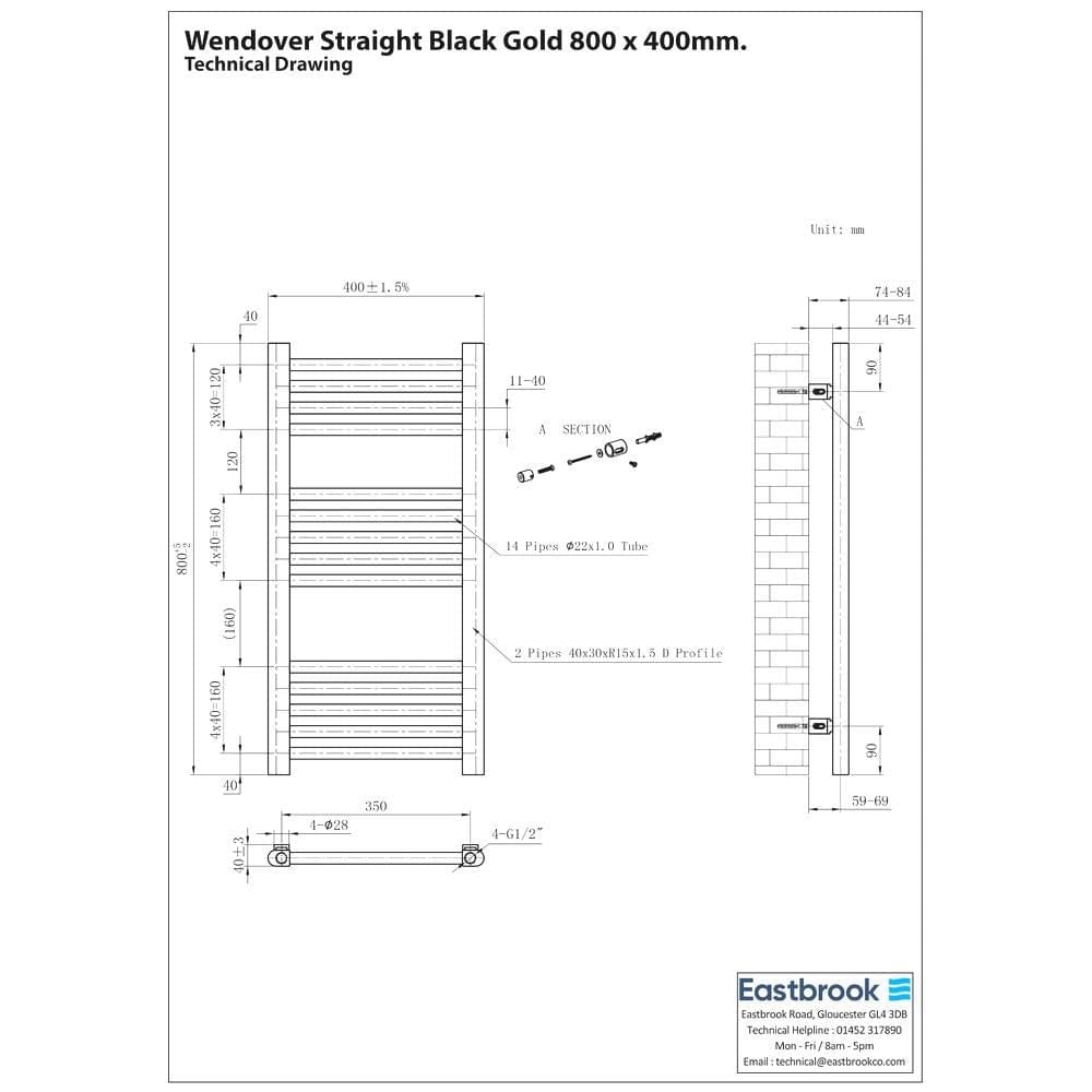 Eastbrook Wendover Straight Heated Towel Rail in Black Gold