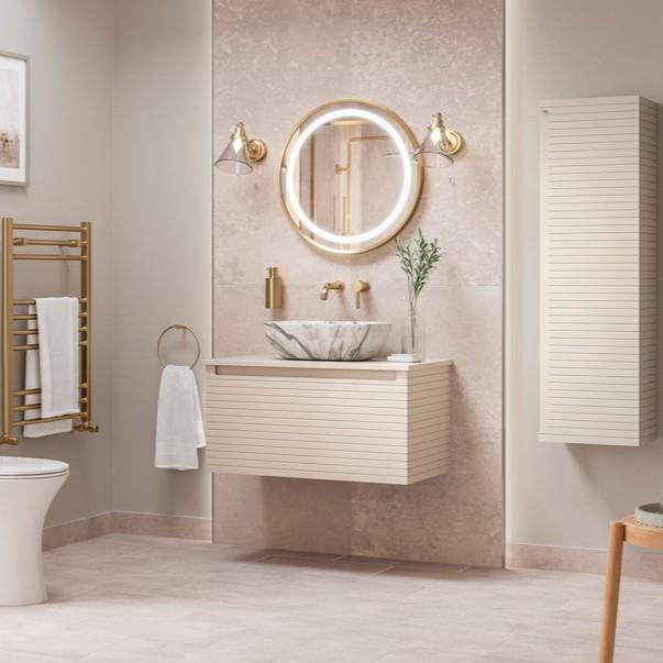 Aquarius Bathrooms Wall Mounted Vanity Unit Matt Cotton Aquarius Contour 615mm Wall Mounted One Drawer Vanity Unit with Worktop