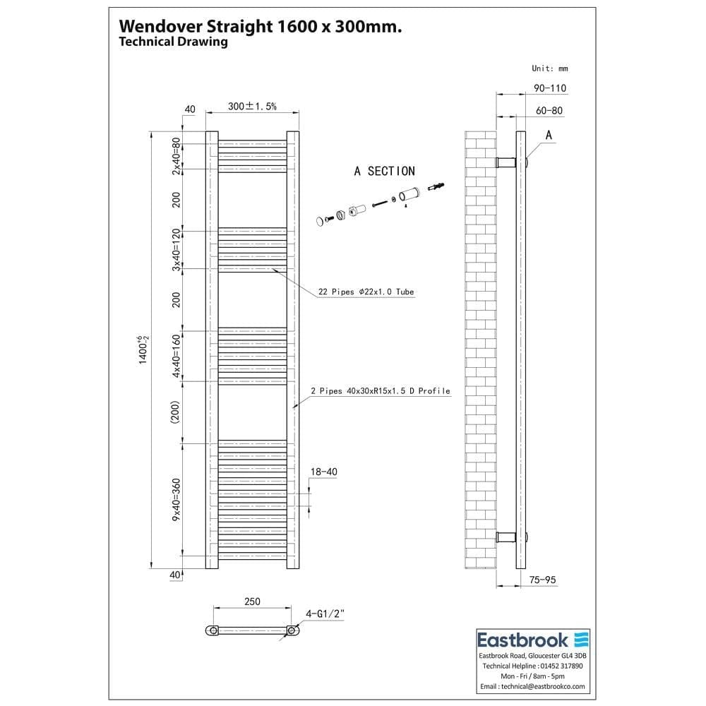 Eastbrook Wendover Straight Vertical Heated Towel Rail in White