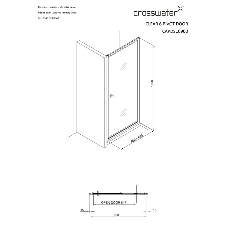 Crosswater Pivot Shower Door Crosswater Clear 6 Pivot Shower Door