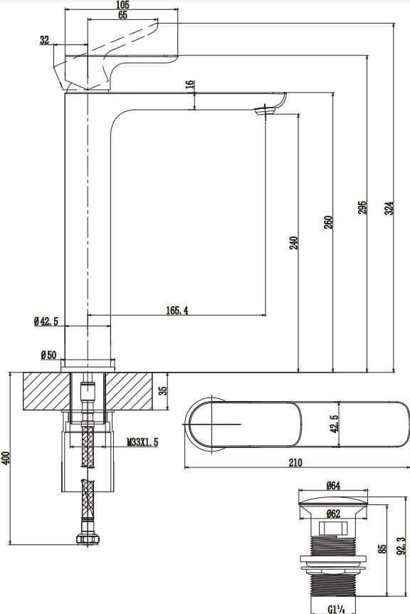 Villeroy & Boch Mono Basin Tap Villeroy & Boch O.Novo Tall Single Lever Basin Mixer Tap with Waste in Chrome