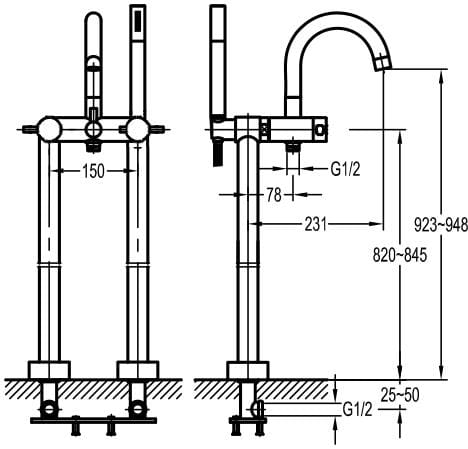 Flova Freestanding Bath Filler Flova Levo Floor Standing Bath and Shower Mixer Tap with Shower Set