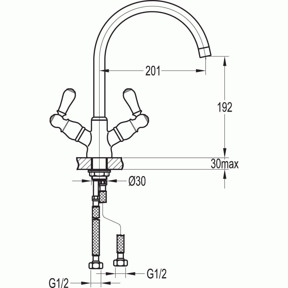Flova Kitchen Tap Flova Elegance Dual Lever Handle Traditional Kitchen Mixer Tap with Swivel Spout in Chrome