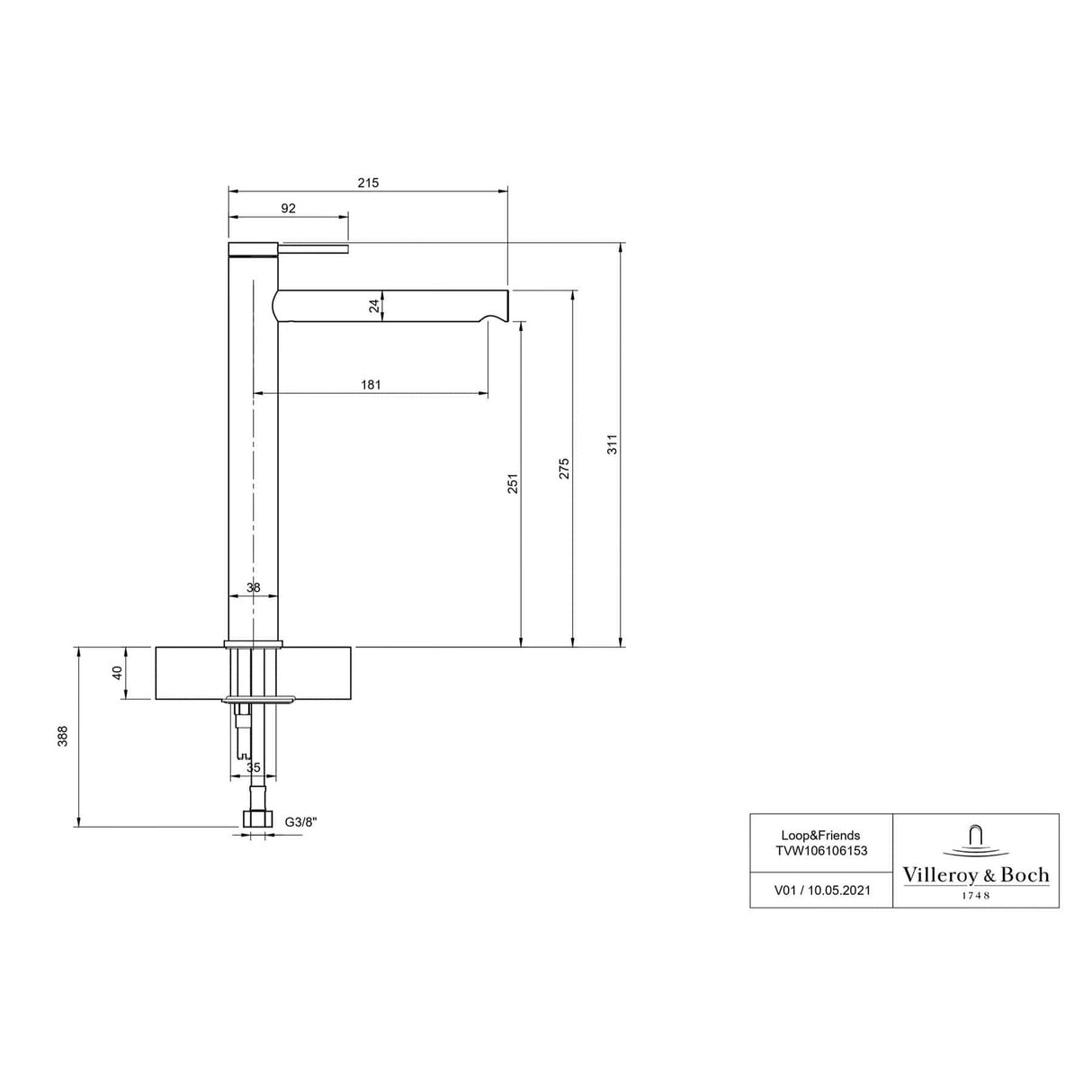 Villeroy & Boch Tall Basin Tap Villeroy & Boch Loop & Friends Single Lever Tall Basin Mixer Tap