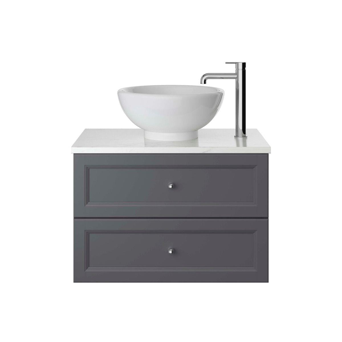 Heritage Wall Mounted Vanity Unit Graphite / Kirkham Basin - 1 Tap Hole Heritage Caversham Wall Mounted Vanity Unit with Basin or Worktop - 700mm - Two Drawer