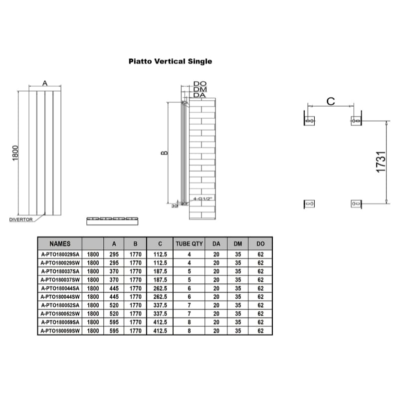 Reina Panel Radiator Reina Piatto Single Vertical Panel Central Heating Radiator