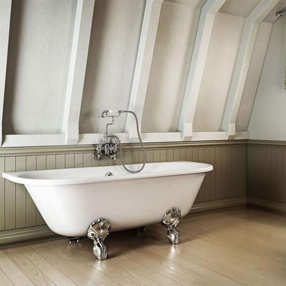 Burlington Avantgarde Back To Wall Traditional Bath in Gloss White