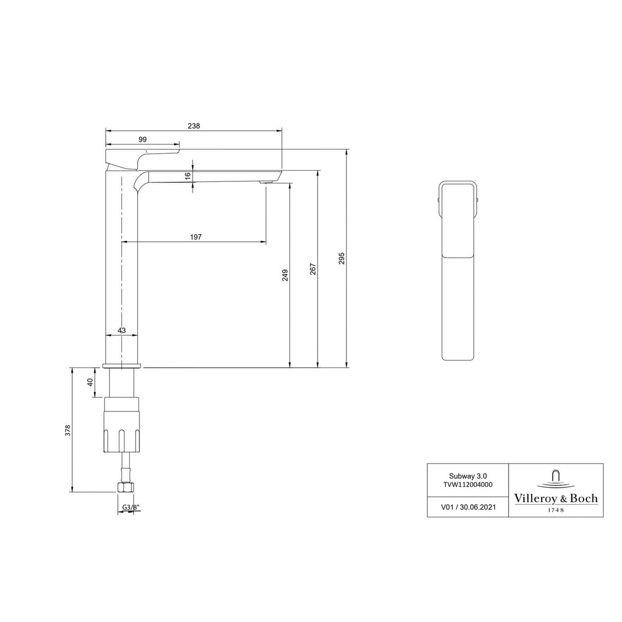 Villeroy & Boch Tall Basin Tap Villeroy & Boch Subway 3.0 Tall Basin Mixer Tap