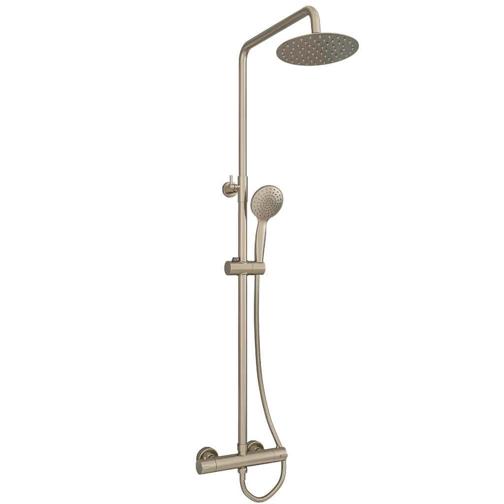 Eastbrook Exposed Shower Set Brushed Brass Eastbrook Modern Round Thermostatic Shower Valve Set with Adjustable Riser, Showerhead and Handset