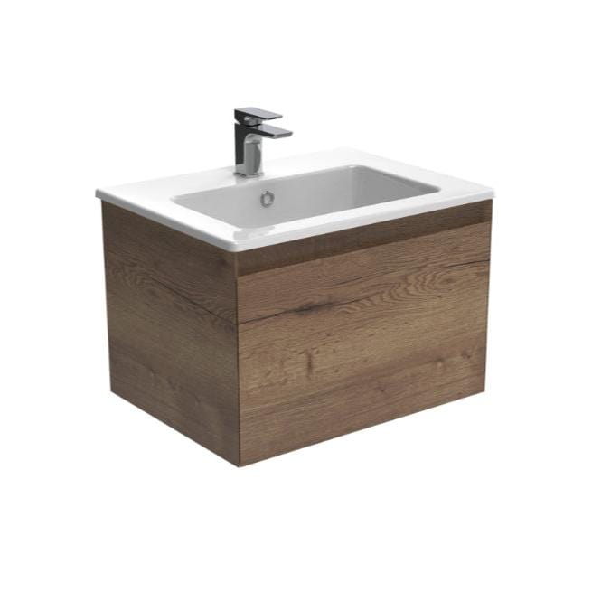 Saneux Wall Mounted Vanity Unit English Oak / 0 Hole Saneux Uni Vanity Unit With Basin - 600 x 470mm - One Drawer - Wall Mounted