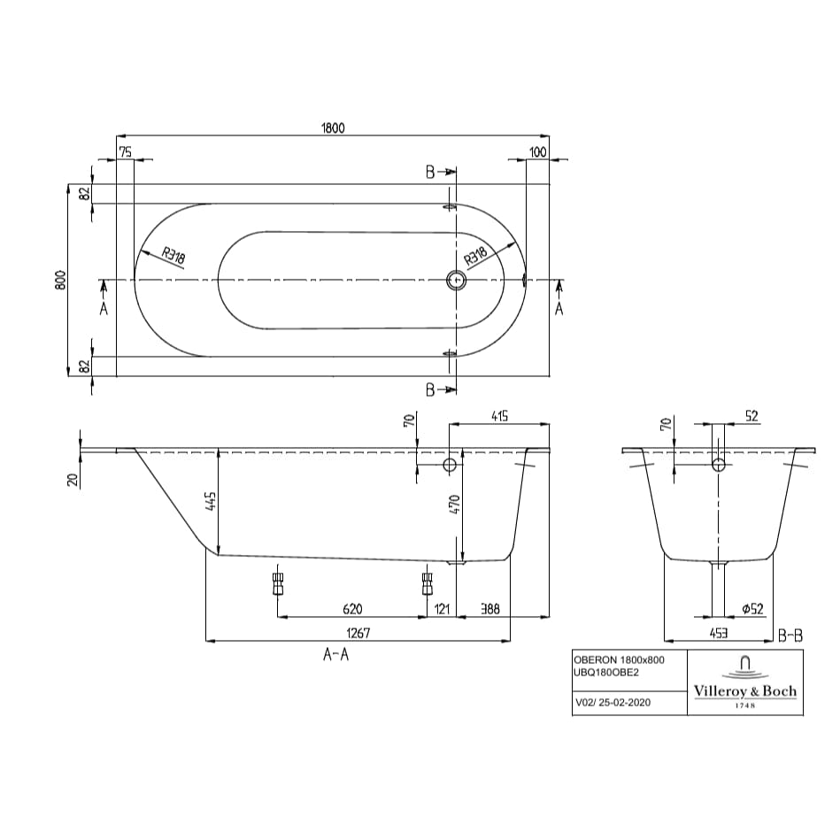 Villeroy and Boch Single Ended Bath Villeroy & Boch Oberon Quaryl Bath Tub