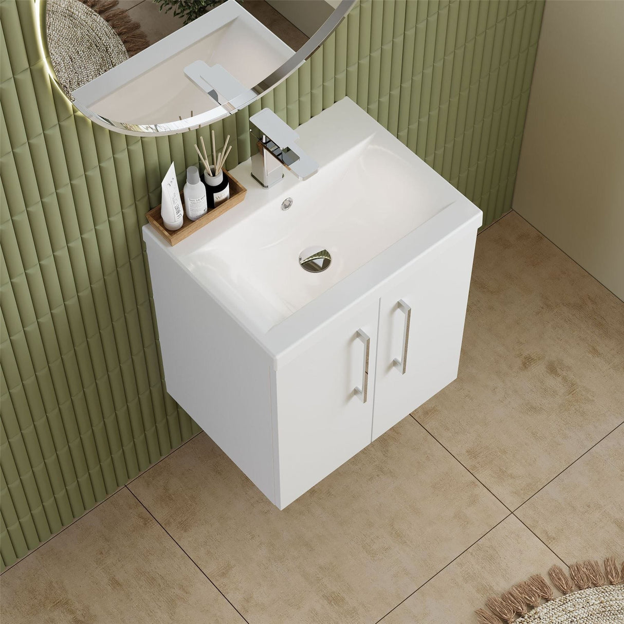 Aquarius Wall Mounted Vanity Unit Aquarius Brisbane 500mm Wall Hung 2 Door Vanity Unit with 1 Tap Hole Mid Edge Basin