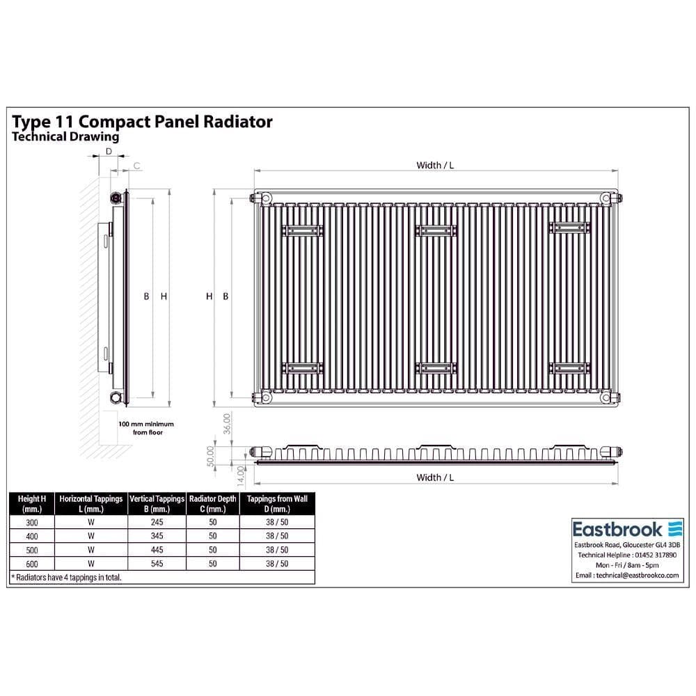 Aquarius Type 11 Aquarius Type 11 Compact Panel Radiator In Gloss White