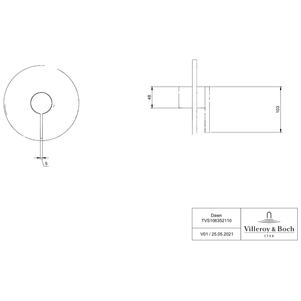 Villeroy & Boch Concealed Shower Valve Villeroy & Boch Dawn Concealed 1-Outlet Single Lever Trim Set