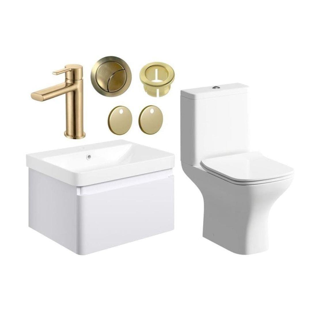 Aquarius Combination Toilet and Sink Matt White / Brushed Brass Aquarius Sophie 605mm Vanity Unit and WC Set with Finishes