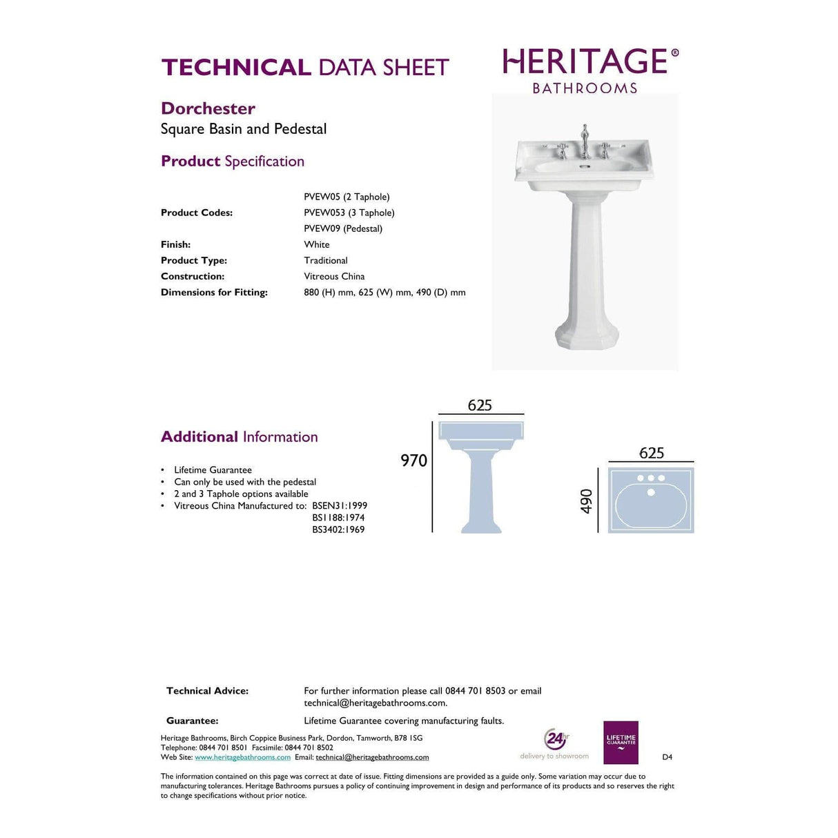 Heritage Pedestal Basin Heritage Dorchester Square Basin with Pedestal