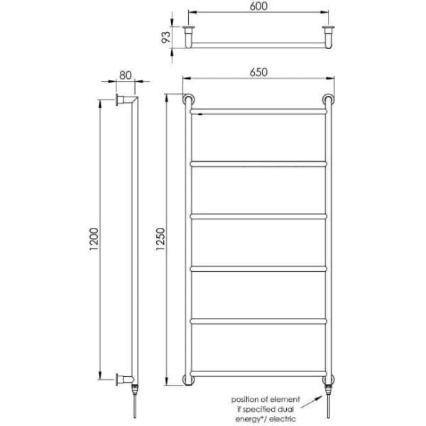 Vogue Ladder Rail Vogue Vivid Straight Heated Towel Rail in Chrome