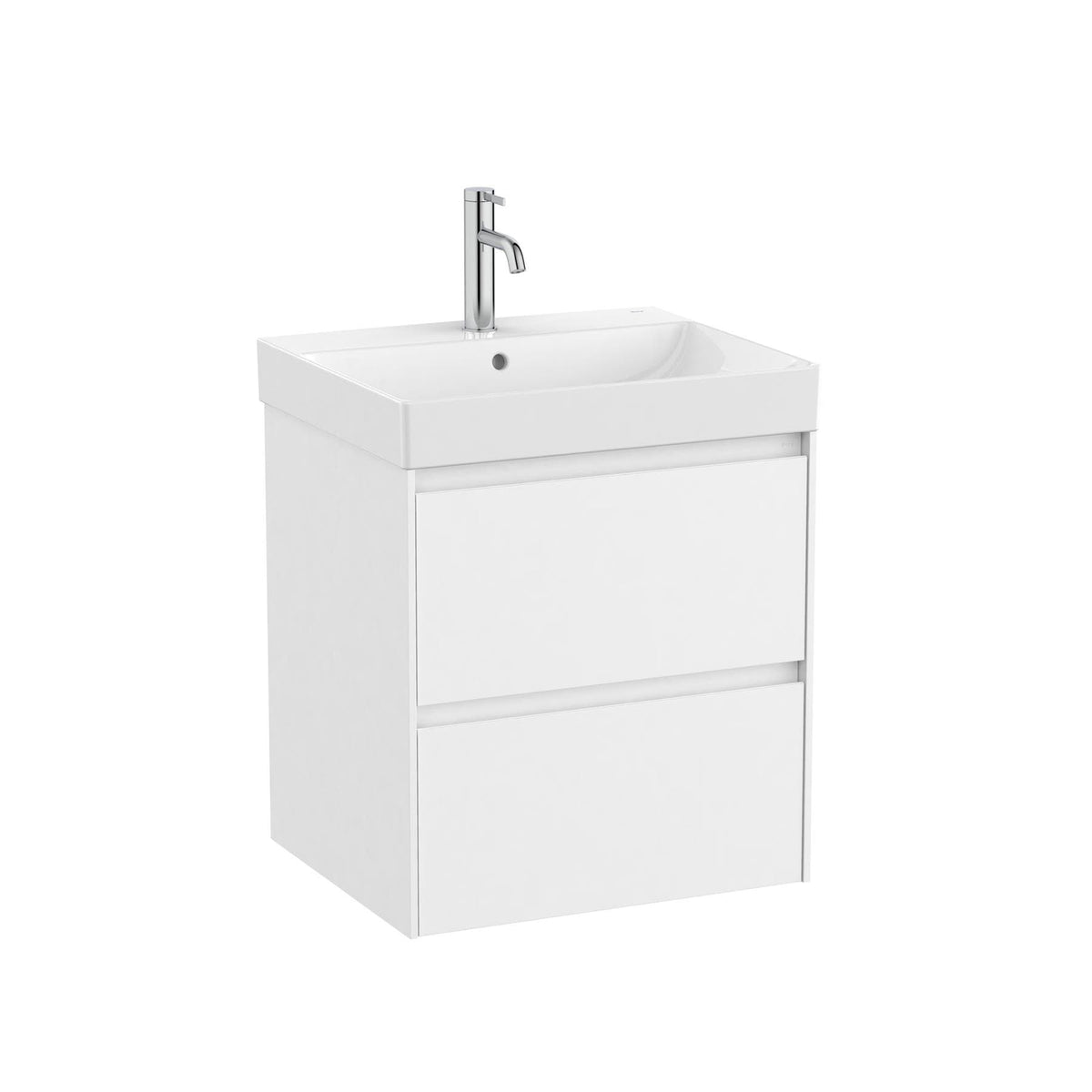 Roca Wall Mounted Vanity Unit Matt White Roca Ona 550mm Wall Mounted Two Drawer Vanity Unit with Basin