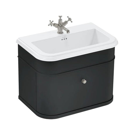 Burlington Wall Mounted Vanity Unit Matt Black / Ceramic Basin - 1 Tap Hole / Brushed Nickel Burlington Chalfont 750mm Wall Mounted Single Drawer Vanity Unit with Basin