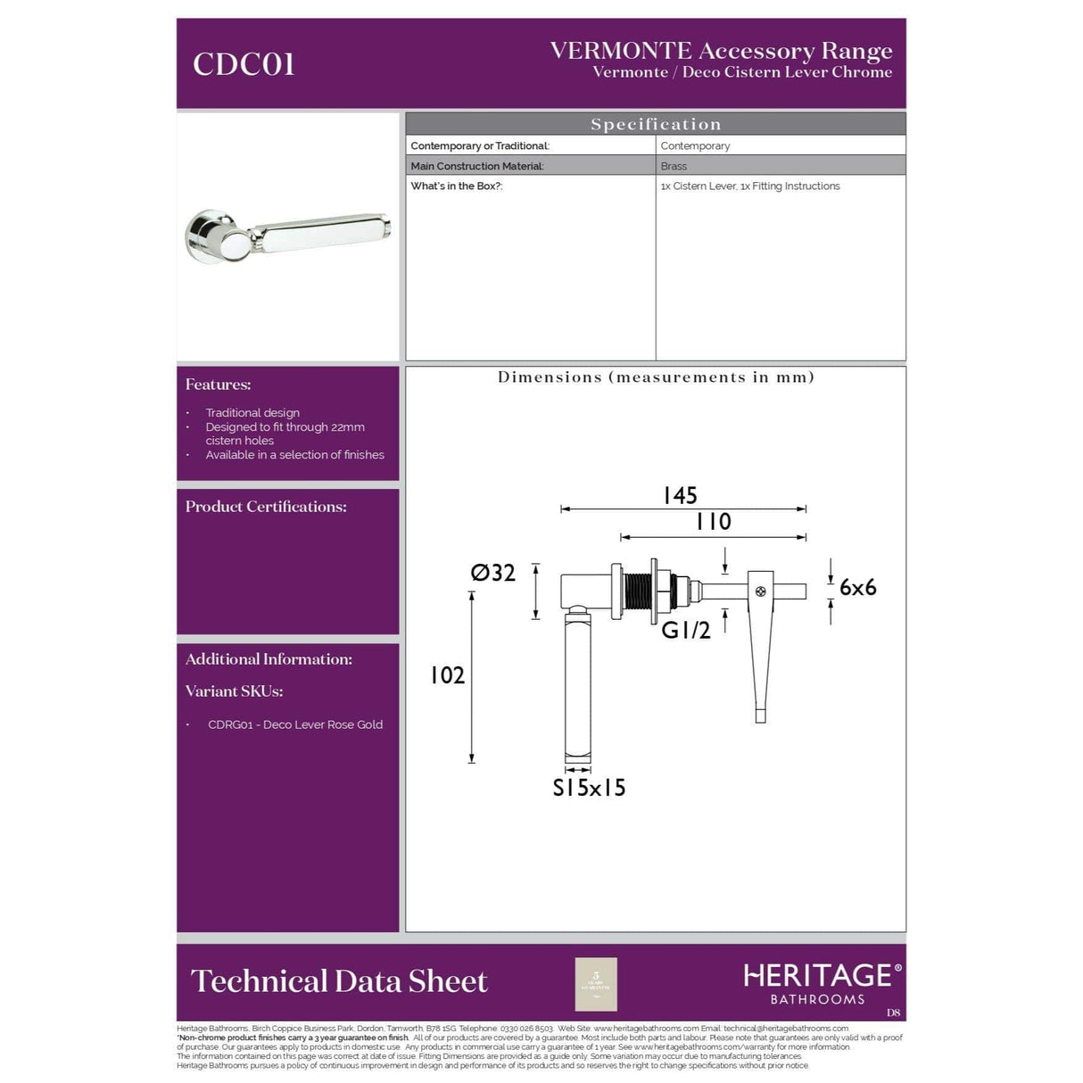 Heritage Flush Plate Heritage Cistern Lever