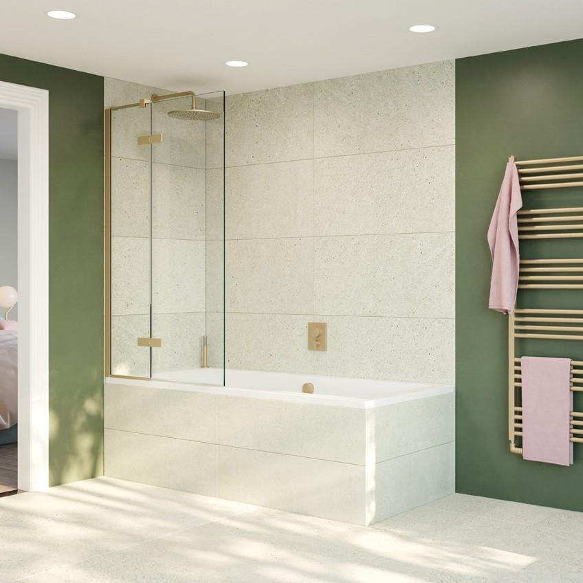 Crosswater Bath Screen Brushed Brass / Left Handed / 90 Degree Opening Crosswater Optix 10 Bathscreen Single with Inline Panel 900mm