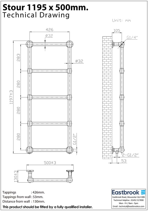 Eastbrook Traditional Towel Rail Eastbrook Stour Vertical Traditional Heated Towel Rail in Matt Black