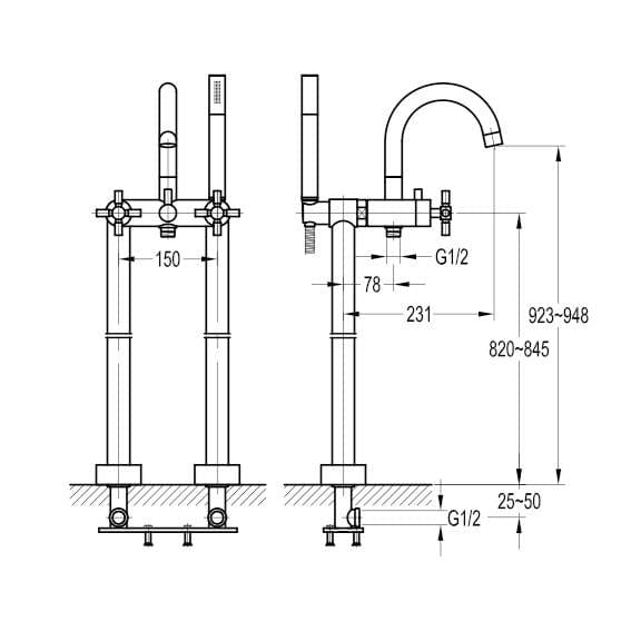 Flova Freestanding Bath Filler Flova XL Floorstanding Bath and Shower Mixer Tap with Shower Kit in Diamond Chrome
