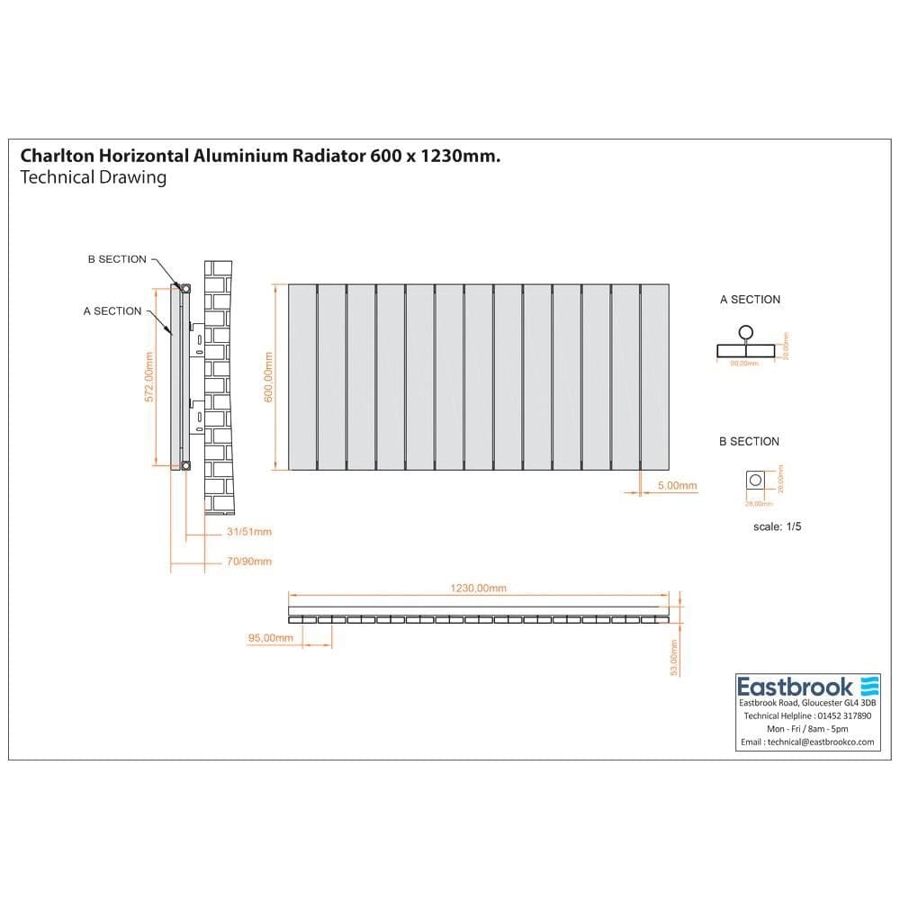 Eastbrook Panel Radiator Eastbrook Charlton Horizontal Aluminium Designer Radiator in Matt White