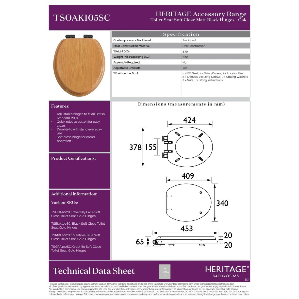Heritage Soft Close Wooden Toilet Seat