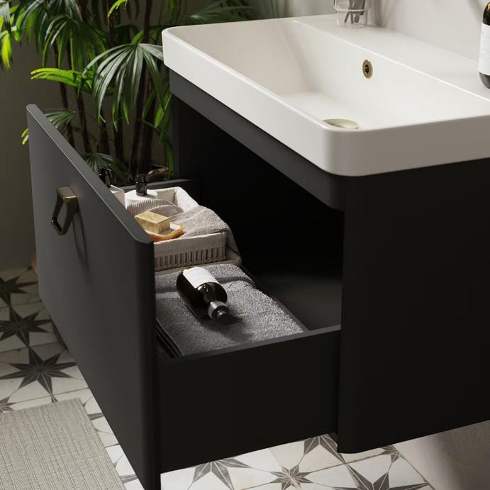 Saneux Wall Mounted Vanity Unit Saneux Hyde Vanity Unit With Basin - 700 x 370mm - One Drawer - Wall Mounted