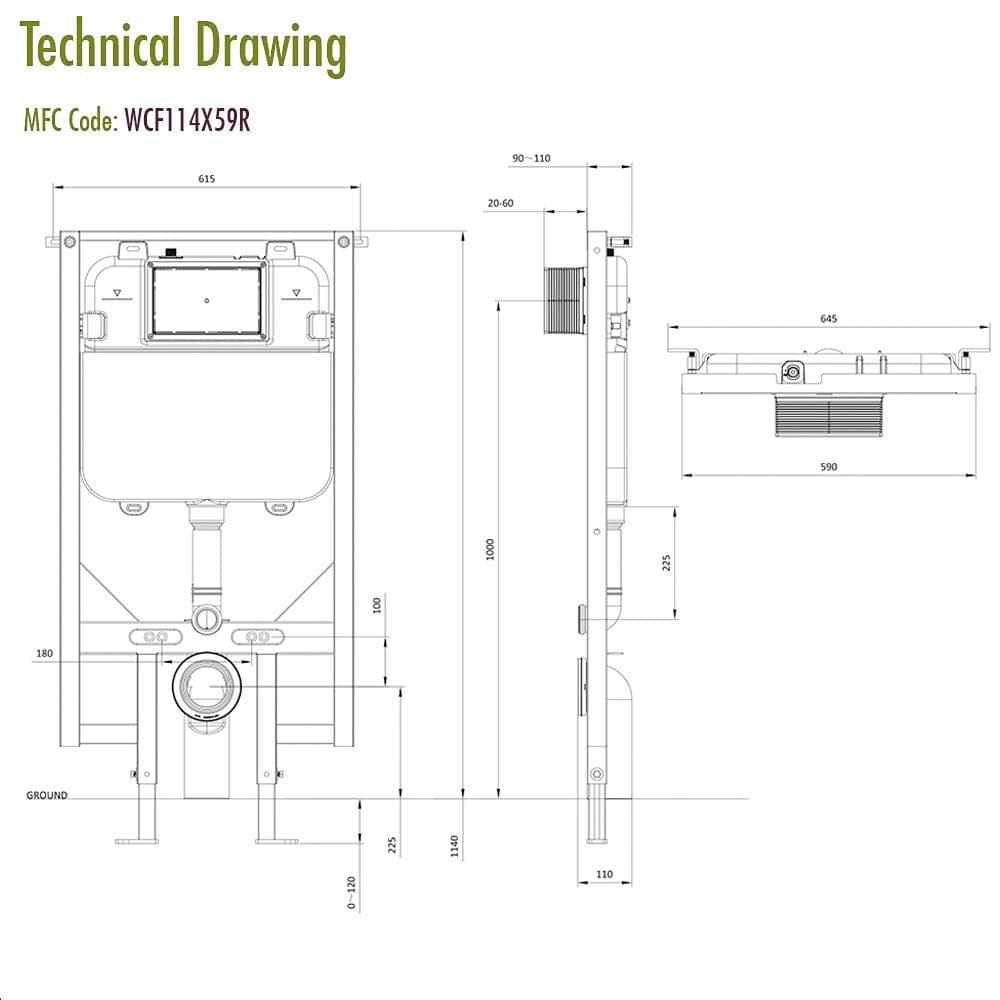 Crosswater Wall Hung WC Frame Crosswater 1.14m Ultra Slim Depth Dual Flush WC Support Frame Set with Flush Plate