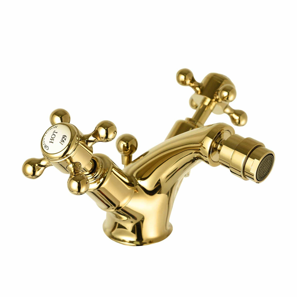 JTP Bidet Tap Polished Gold JTP Grosvenor Cross Bidet Mixer Tap with Pop-Up Waste