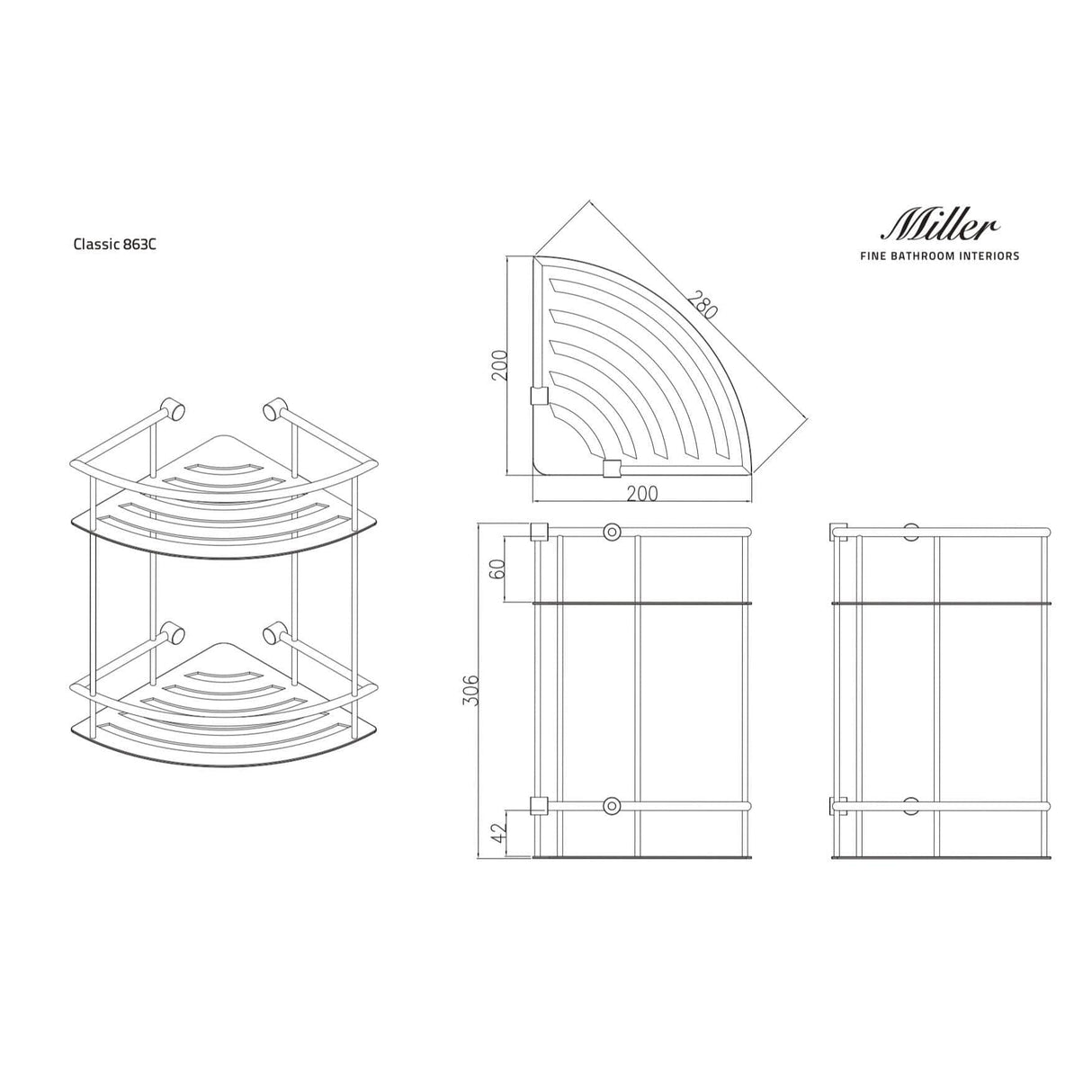 Miller Shelf Miller Signature Corner Two Tier Shower Shelf in Chrome