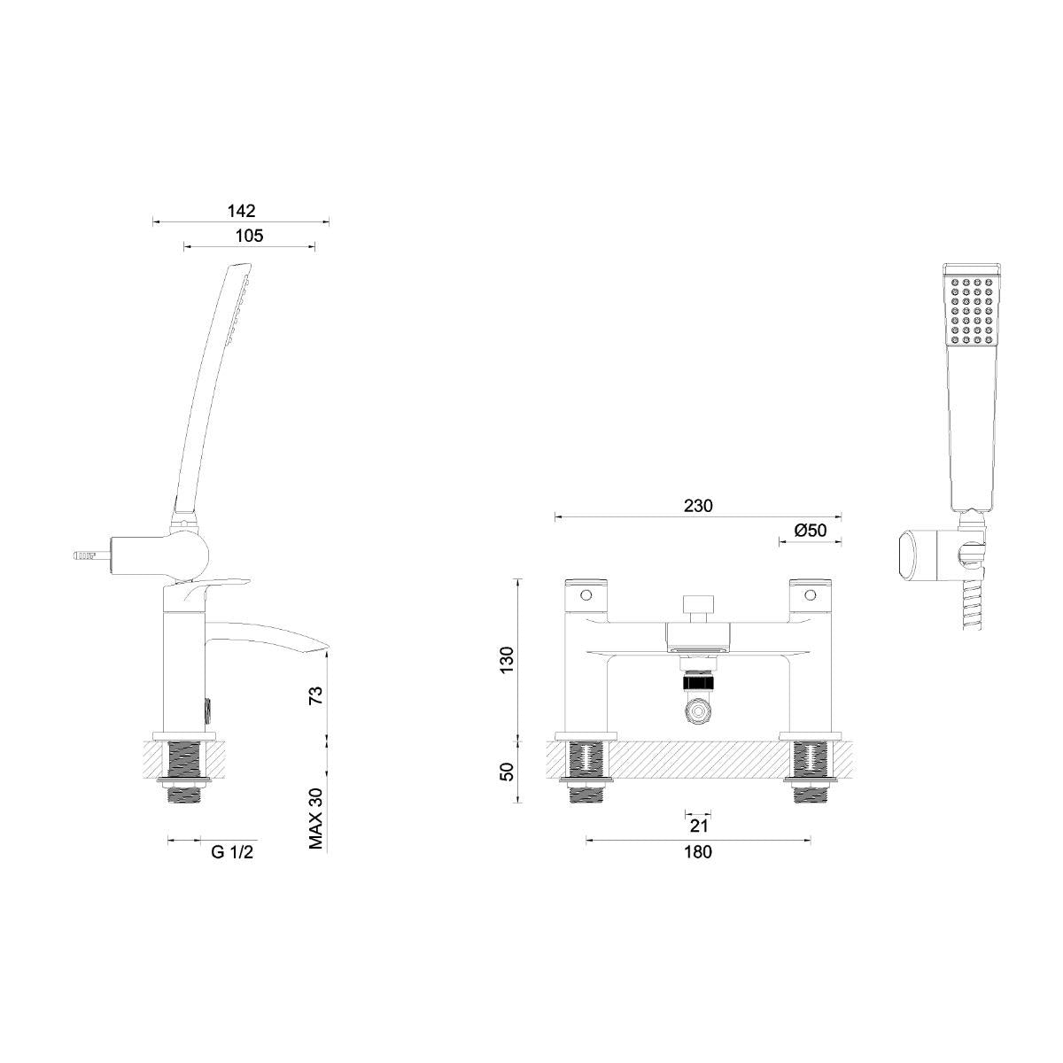 Crosswater Flow Bath Shower Mixer with Kit in Chrome