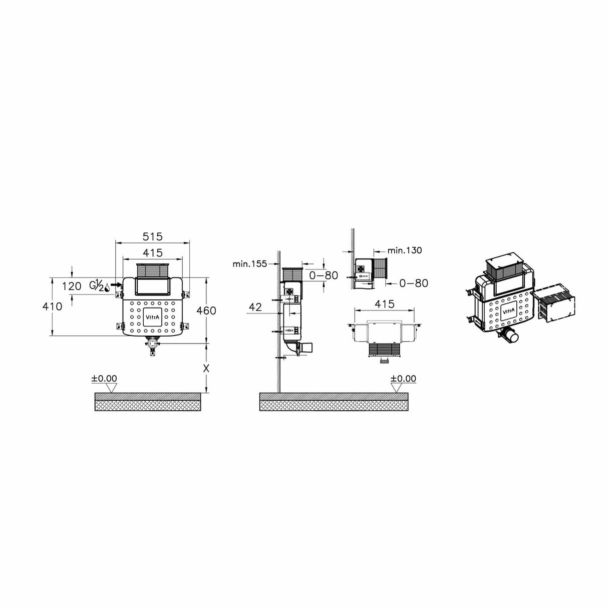 Vitra Concealed Cistern VitrA V-Fix Prime Reduced Height 820mm Concealed Cistern 3/6 Litre Flush