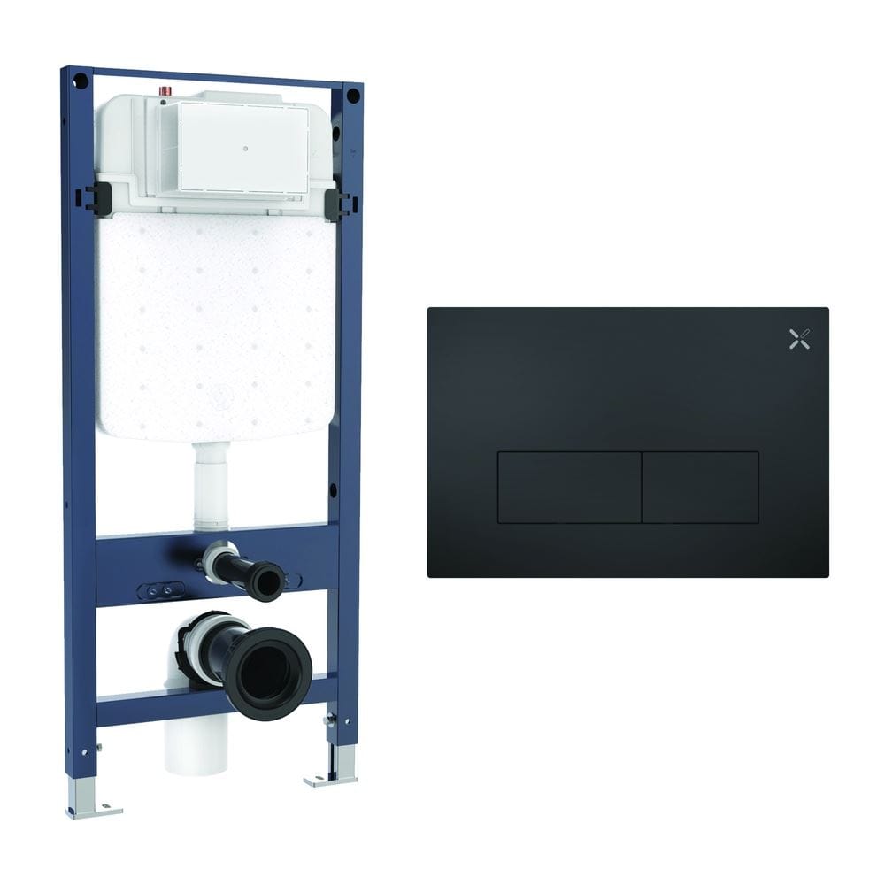 Crosswater Wall Hung WC Frame MPRO Steel Plate in Matt Black Crosswater 1.12m Slim Depth Dual Flush WC Support Frame Set with Flush Plate