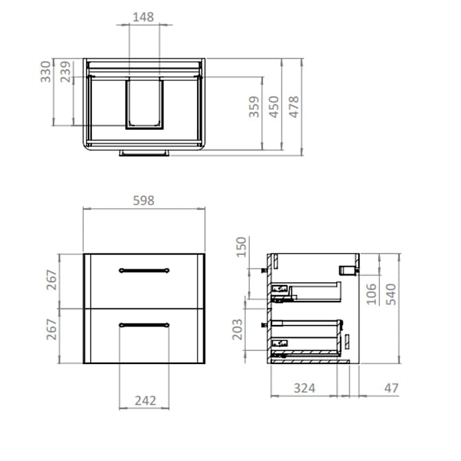 Britton Camberwell Wall Mounted 1000mm Vanity Unit with Basin or Worktop