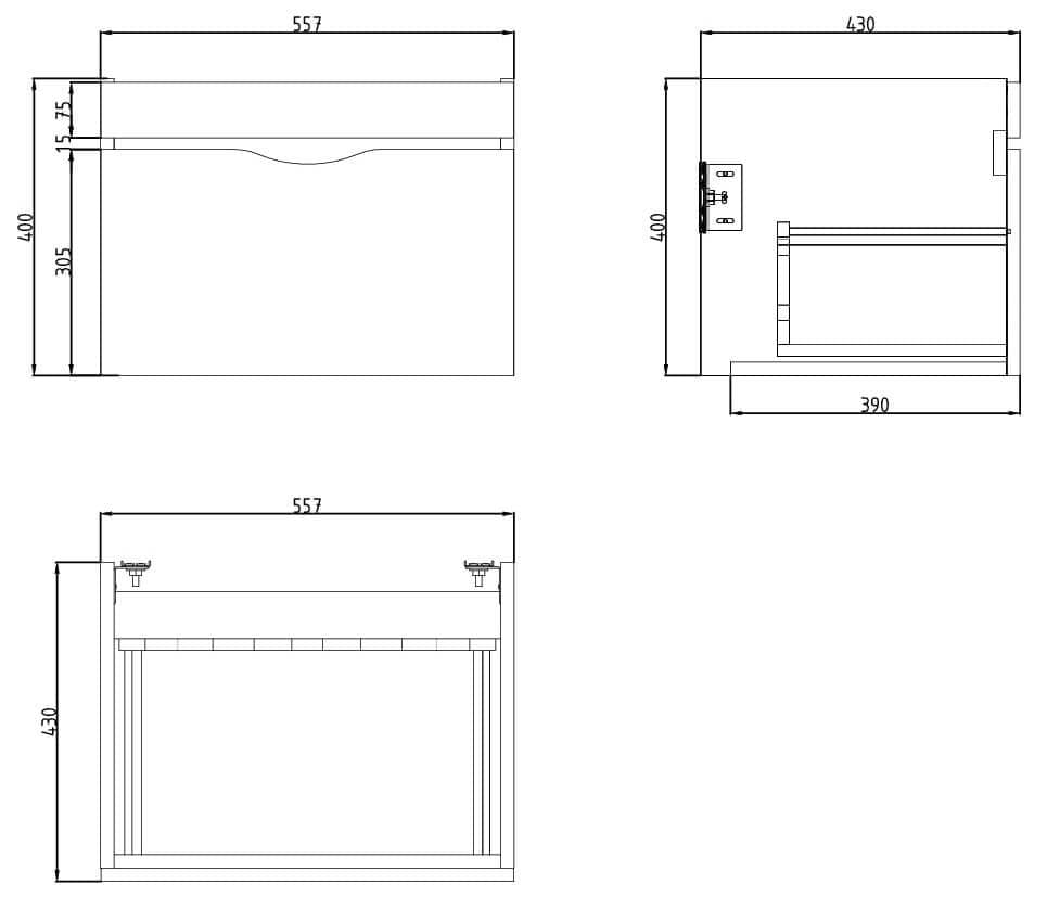 Saneux Wall Mounted Vanity Unit Saneux Indigo Vanity Unit With Basin - 600 x 400mm - One Drawer - Wall Mounted