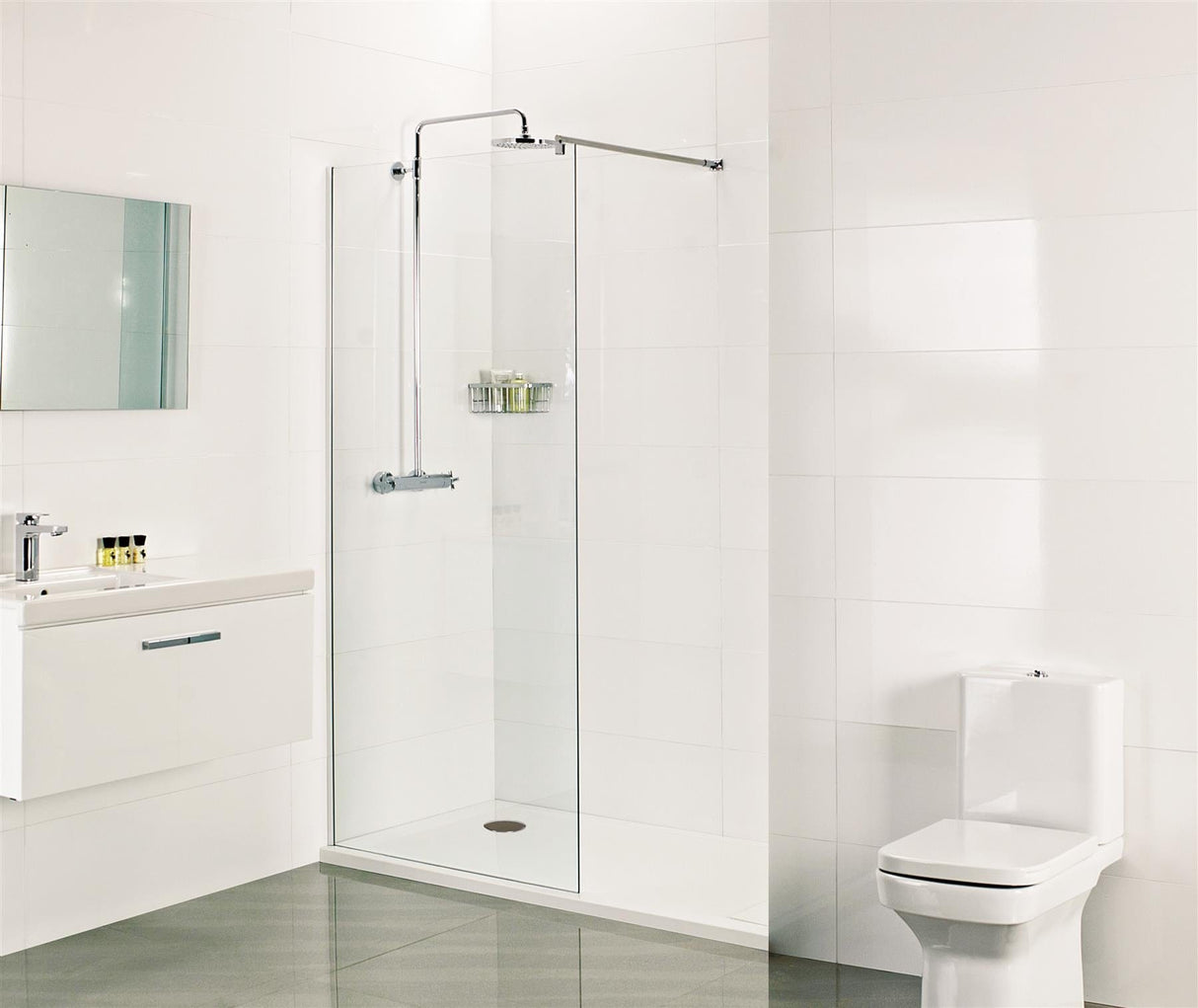 Aquarius Bathrooms Wetroom Panel Polished Chrome / 725 x 2000mm Aquarius Coniston Wetroom 8mm Panel with Fittings