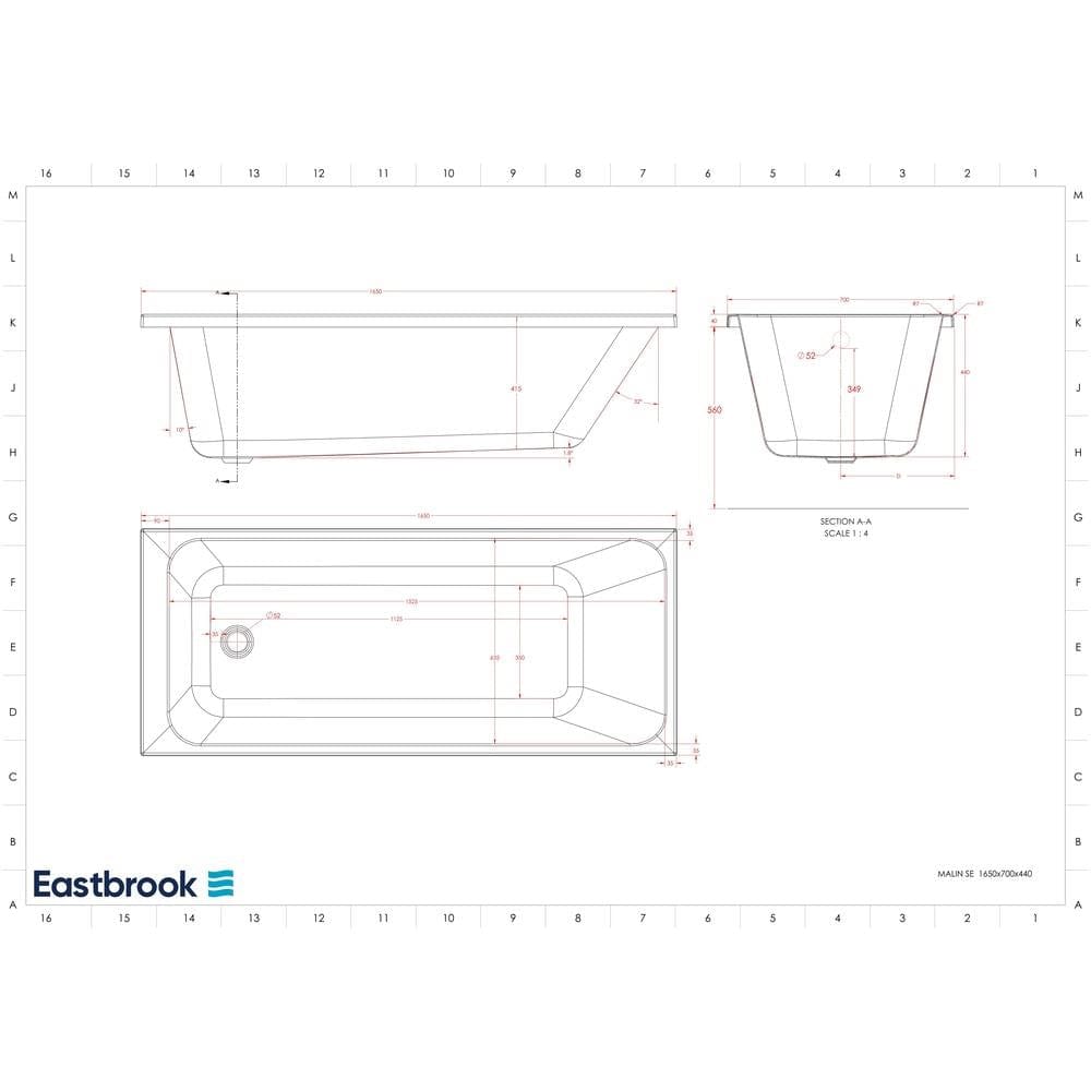 Eastbrook Single Ended Bath 1650 x 700 / 5mm Eastbrook Malin Single Ended Bath