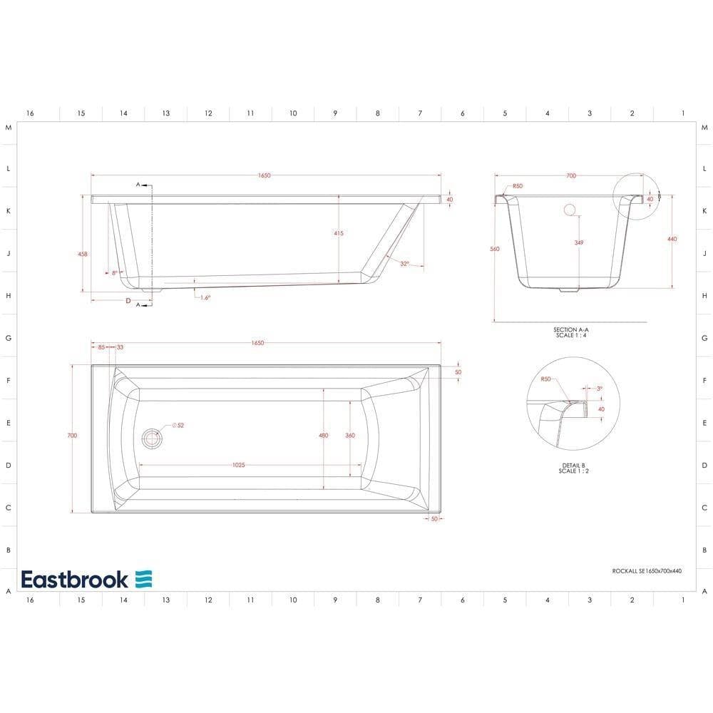 Eastbrook Single Ended Bath 1650 x 700mm / Reinforced Eastbrook Rockall Single Ended Bath