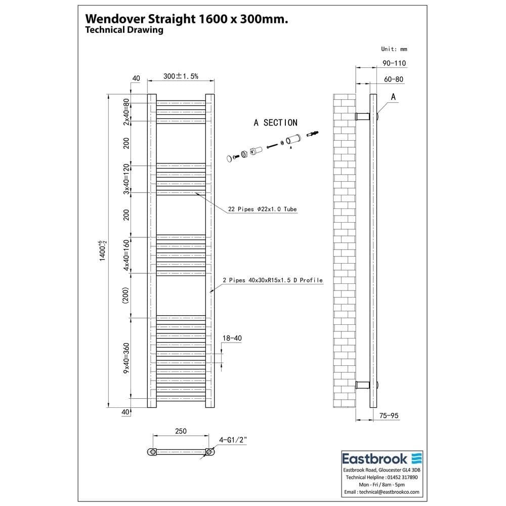 Eastbrook Wendover Straight Vertical Heated Towel Rail in White