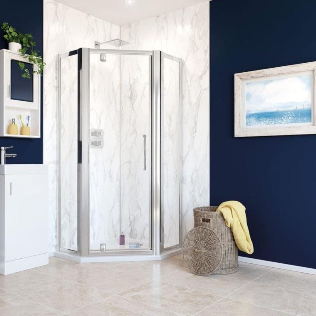 UK Bathroom Store Pentagon Shower Enclosure Pivot Lakes Pentagon Shower Enclosure with Shower Tray