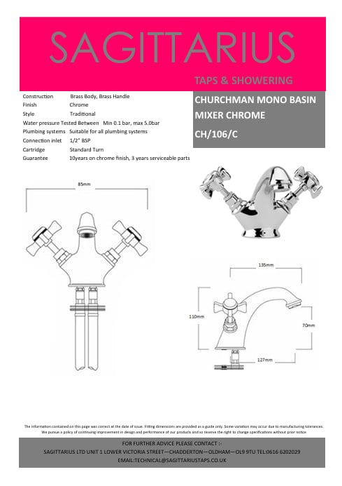UK Bathroom Store Mono Basin Tap Sagittarius Churchman Mono Basin Mixer Tap with Pop Up Waste