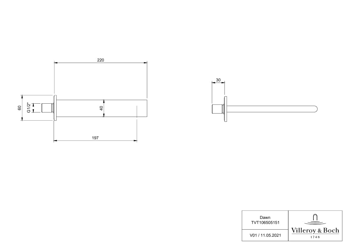 Villeroy & Boch Bath Spout Villeroy & Boch Dawn Wall Mounted Bath Spout