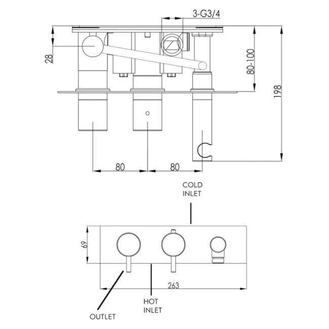 JTP Concealed Shower Set JTP VOS 2 Outlet, 2 Handle, Horizontal Concealed Thermostatic Shower Valve with Handset