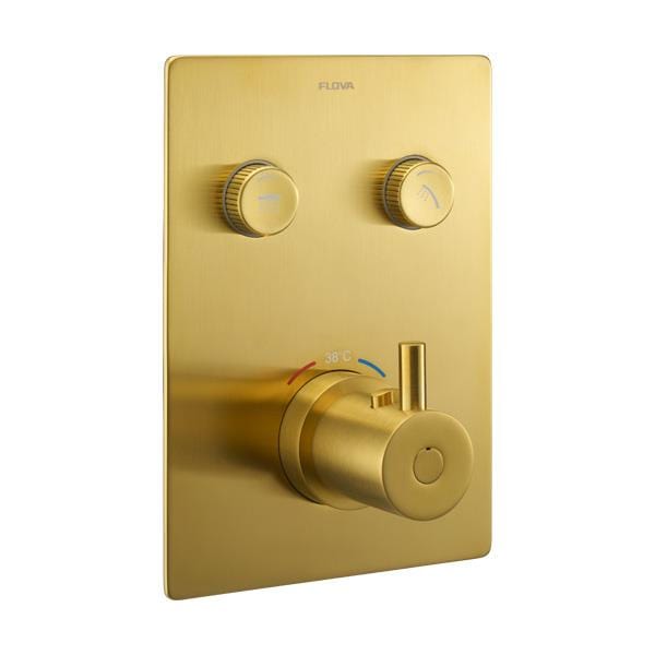 Flova Concealed Shower Valve Brushed Gold Flova Levo Square 2 Outlet GoClick Finishing Set