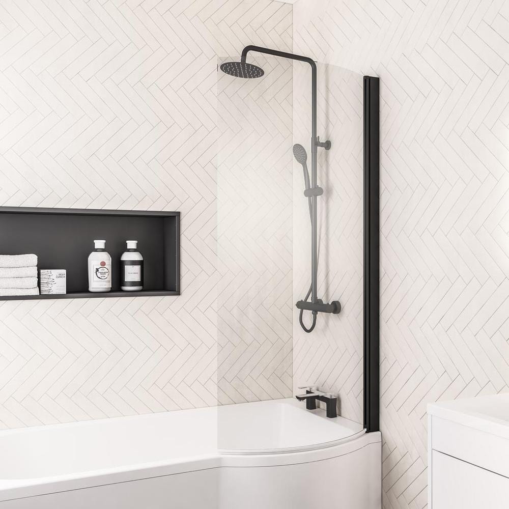 Eastbrook Bath Screen Matt Black / Right Handed Eastbrook P Shaped Bath Screen