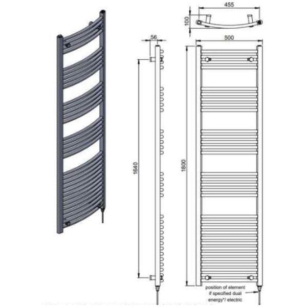 Vogue 1800 x 500 / Central Heating Vogue Combes Curved Ladder Towel Rail in Chrome