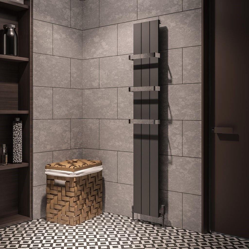 Eastbrook Panel Radiator 1800 x 280mm / Dual Fuel Eastbrook Rosano Straight Vertical Aluminium Radiator in Matt Anthracite